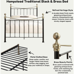 OAT Home Hampstead King Size Black and Brass Metal Bed - Wilko - thumbnail 7