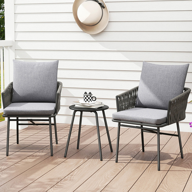 Outsunny 2 Seater Grey Rattan Bistro Set with 4 Cushions - Wilko - image 1