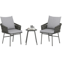 Outsunny 2 Seater Grey Rattan Bistro Set with 4 Cushions - Wilko - thumbnail 3