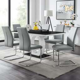 Furniturebox Lucia Fontant 6 Seater Dining Set Black Gloss Elephant Grey and Chrome - Wilko - thumbnail 1