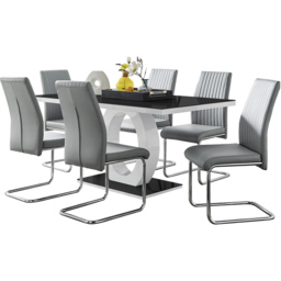 Furniturebox Lucia Fontant 6 Seater Dining Set Black Gloss Elephant Grey and Chrome - Wilko - thumbnail 3