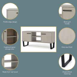 Texas 2 Door 2 Shelf Grey Flat Screen TV Unit - Size: 39 x 114 x 57cm - Wilko - thumbnail 6