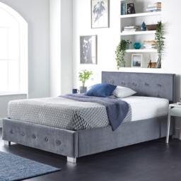 Aspire Small Double Grey Plush Velvet Side Opening Ottoman Storage - Aspire Beds - Wilko