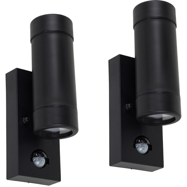 ValueLights Trenley 2 Pack Black Outdoor Light with PIR - Size: 9.5 x 7 x 21cm - Wilko - image 1