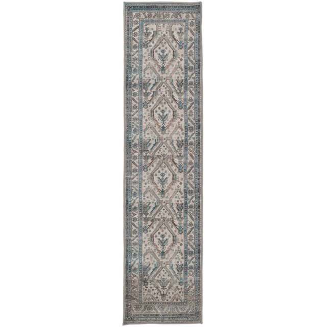 Kukoon Beige and Grey Traditional Bordered Medallion Rug 240 x 60cm - Blue - Wilko - image 1