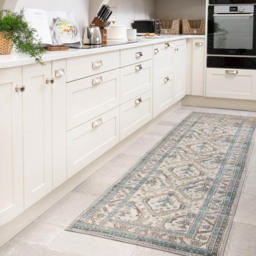 Kukoon Beige and Grey Traditional Bordered Medallion Rug 240 x 60cm - Blue - Wilko - thumbnail 3