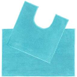 Allure Bath Fashions Turquoise Chenille Supersoft Bobble Bath Mat and Pedestal Mat Set 2 Piece - Size: 50 x 80cm - Green - Wilko - thumbnail 1