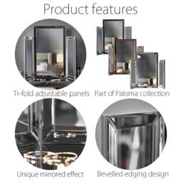 CARME Home Paloma Grey Luxury Tri-Fold Folding Tabletop Mirror Vanity - Size: 10.6 x 87 x 72cm - Wilko - thumbnail 6