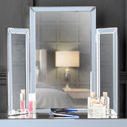 CARME Home Paloma Grey Luxury Tri-Fold Folding Tabletop Mirror Vanity - Size: 10.6 x 87 x 72cm - Wilko - thumbnail 3