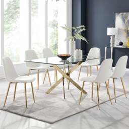 Furniturebox Tavolo Solara 6 Seater Dining Set White and Gold - Wilko - thumbnail 1