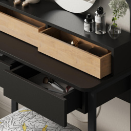 Decortie Lora 4 Drawer Black Bute Sapphire Oak Dressing Table with LED Mirror - Size: 132 x 96 x 40cm - Multi - Wilko - thumbnail 4