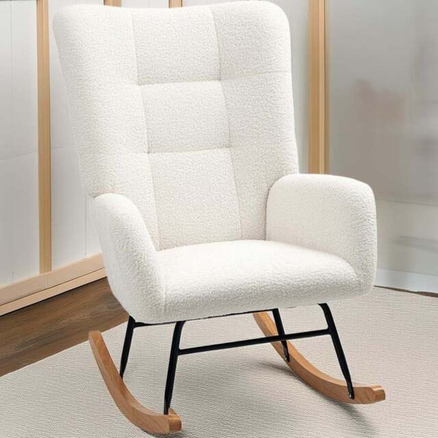 Portland Cream and White Modern Rocking Chair with Backrest - Size: Single - Wilko - image 1