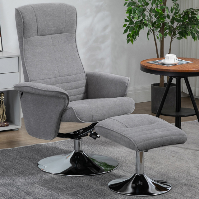 Portland Grey Upholstered Swivel Recliner Armchair with Ottoman - Size: Single - Wilko - image 1