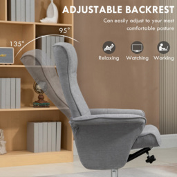 Portland Grey Upholstered Swivel Recliner Armchair with Ottoman - Size: Single - Wilko - thumbnail 7