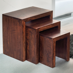 Brooklyn Nihash Toko Dark Mango Nest of Tables Set of 3 - Size: 46 x 46 x 30cm - Brown - Wilko