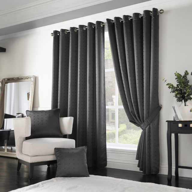 Alan Symonds Madison Charcoal Ring Top Curtain 229 x 229cm - Size: W 229 x D 229cm - Grey - Wilko - image 1