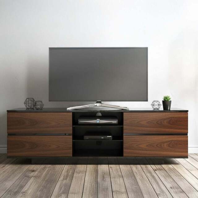 Portland Avitus 4 Drawer 3 Shelf Gloss Black and Walnut TV Stand - Size: 48 x 158 x 40cm - Black Walnut - Wilko - image 1