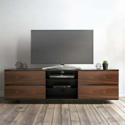 Portland Avitus 4 Drawer 3 Shelf Gloss Black and Walnut TV Stand - Size: 48 x 158 x 40cm - Black Walnut - Wilko