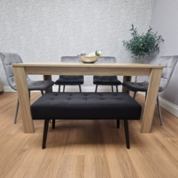 Portland 5 Seater Velvet Wooden Dining Set with Bench Oak Effect Grey and Black - Size: 4 Seater - Multi - Wilko - thumbnail 5