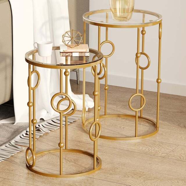 Portland Gold Round Nest of Tables Set of 2 - Size: 41 x 41 x 57cm - Wilko - image 1