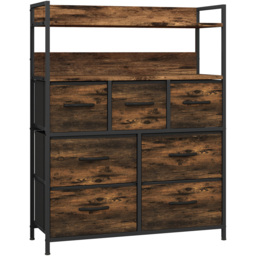HOMCOM 7 Drawer 2 Shelf Rustic Brown Bedroom Chest of Drawers - Size: 101 x 29 x 79cm - Wilko - thumbnail 3