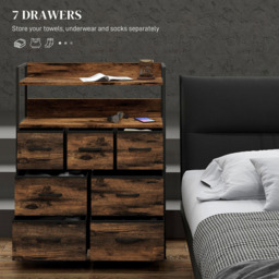 HOMCOM 7 Drawer 2 Shelf Rustic Brown Bedroom Chest of Drawers - Size: 101 x 29 x 79cm - Wilko - thumbnail 5