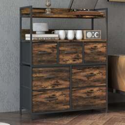 HOMCOM 7 Drawer 2 Shelf Rustic Brown Bedroom Chest of Drawers - Size: 101 x 29 x 79cm - Wilko