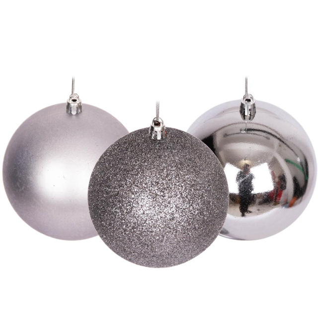 Shatchi 10cm Mid Grey Luxury Bauble 3 Pack - Wilko - image 1