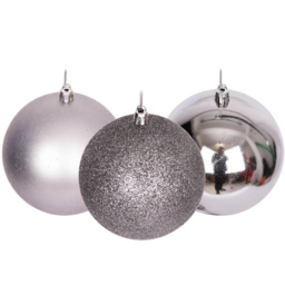 Shatchi 10cm Mid Grey Luxury Bauble 3 Pack - Wilko - thumbnail 1