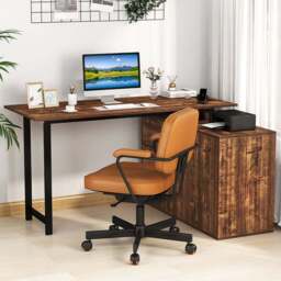 Costway L Shaped Computer Desk Black and Brown - Size: 138 x 104 x 74cm - Multi - Wilko - thumbnail 1