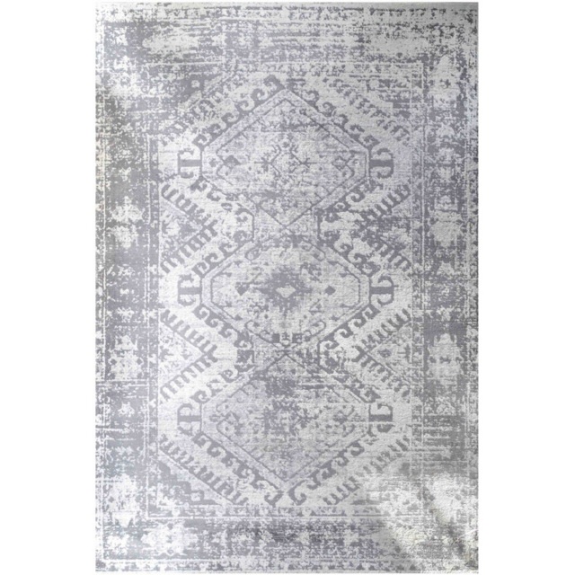 Kukoon Silver and Grey Bordered Geometric Distressed Rug 290 x 200cm - Yellow - Wilko - image 1
