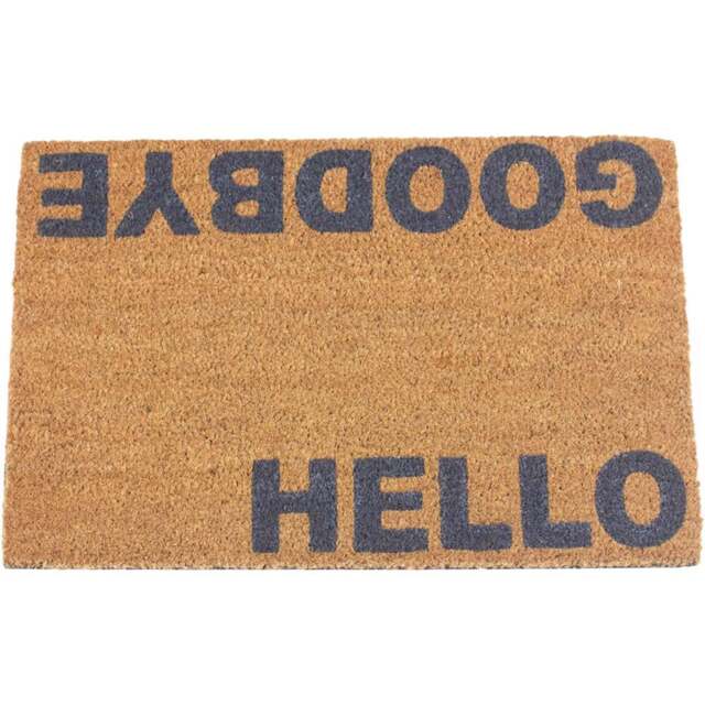 Eselle Astley Hello Goodbye Printed Neutral Coir Door Mat 40 x 60cm - Size: 40 x 60 x 1.5cm - Brown - Wilko - image 1