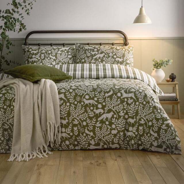 Furn Super King Size Skandi Woodland Brushed Cotton Duvet Set - Green - Wilko - image 1