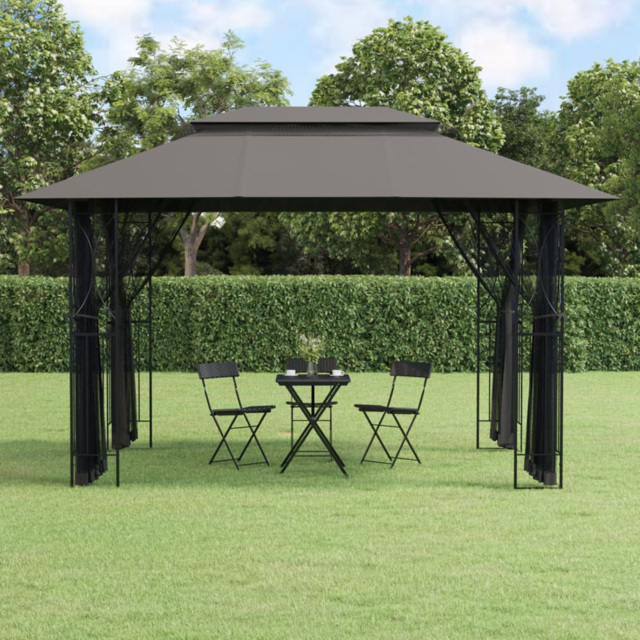 vidaXL 4 x 3m Anthracite Gazebo with Sidewalls - Grey - Wilko - image 1