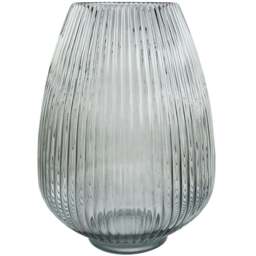 Botanik Smoke Grey Ridged Glass Vase 30cm - Size: 30 x 20 x 20cm - Wilko