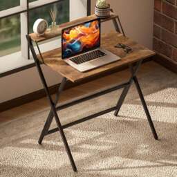 HOMCOM Single Shelf Foldable Computer Desk Rustic Brown - Size: 86.5 cm x 62.0 cm x 81.5 cmcm - Wilko