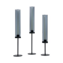 Pack of 3 Smoked Taper Candle Holders with Covers Black - Wilko - thumbnail 1