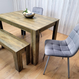 Portland 4 Seater Dining Set Rustic Effect and Grey Velvet with Bench - Multi - Wilko - thumbnail 3