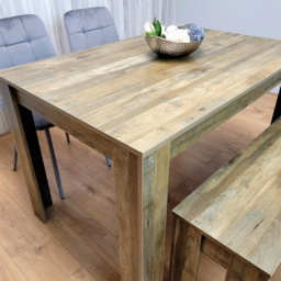 Portland 4 Seater Dining Set Rustic Effect and Grey Velvet with Bench - Multi - Wilko - thumbnail 5