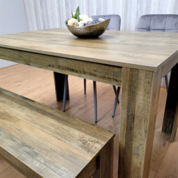 Portland 4 Seater Dining Set Rustic Effect and Grey Velvet with Bench - Multi - Wilko - thumbnail 4