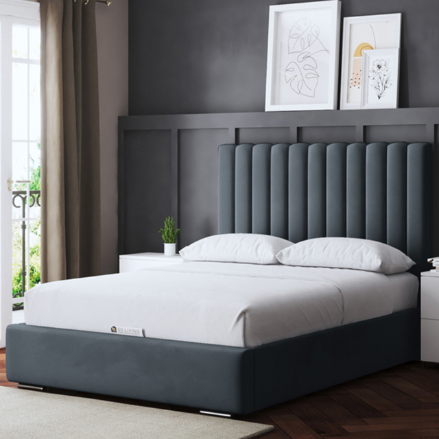 DS Living Evangeline King Size Steel Upholstered Ottoman Bed with Headboard - Grey - Wilko - image 1