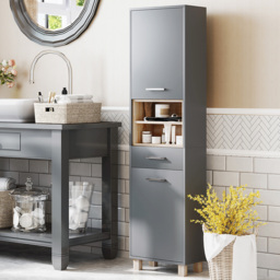 Portland 2 Door Single Drawer 2 Shelf Grey Bathroom Storage Unit - Size: 160 x 24 x 40cm - Wilko