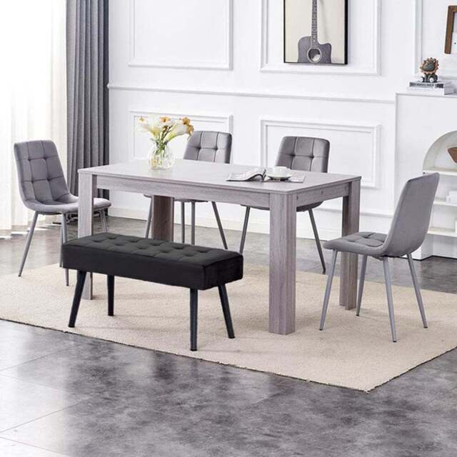 Portland 6 Seater Dark Grey Arrow Dining Table Set with Velvet Chairs and Benches - Multi - Wilko - image 1