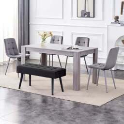Portland 6 Seater Dark Grey Arrow Dining Table Set with Velvet Chairs and Benches - Multi - Wilko