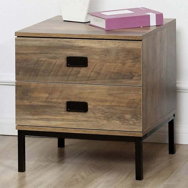 Portland 2 Drawer Brown and Black Bedside Table - Wilko - image 1