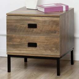 Portland 2 Drawer Brown and Black Bedside Table - Wilko - thumbnail 1