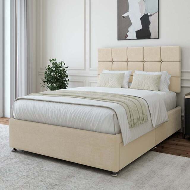 Bedmaster Small Double Cream Naples Velvet 2 Drawer Divan Base with Pearl Headboard - Wilko - image 1