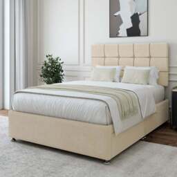 Bedmaster Small Double Cream Naples Velvet 2 Drawer Divan Base with Pearl Headboard - Wilko
