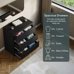 VIDA DESIGNS Denver 3 Drawer Black Chest of Drawers - Wilko - thumbnail 7