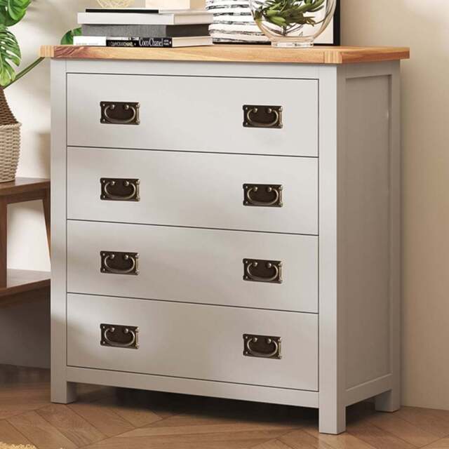 Argenta 4 Drawer Light Grey Chest of Drawers with Brass Drop Handles - Wilko - image 1